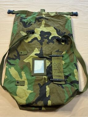 US Army Woodland Camo NBC Chem Suit Bag Small Back Pack Straps Mopp Gear GI
